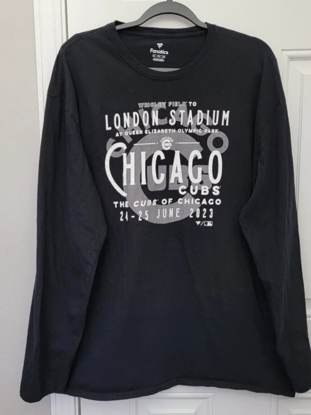 Fanatics Chicago Cubs MLB World Tour London Series 2023 Black Long Sleeve T 2XL